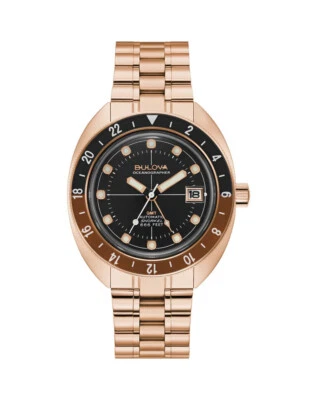 Bulova Men's Oceanographer GMT Automatic Rose Gold Root Beer Watch 41MM 97B215 - Image 1 of 4