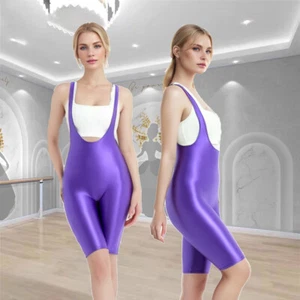 MJINM Damen Oil Glitzer Einteilig Sports Jumpsuit Overalls Tights Yoga Bodysuit - Picture 1 of 34