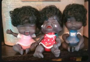 Vintage 3 Moody Cutie Black Girl Dolls With Facial Expressions from the 1950’s