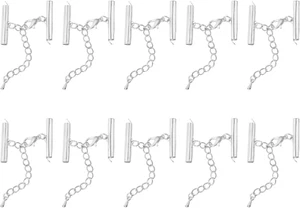 10Sets Slide on End Clasps with Lobster Claw Clasps & Extension Chain, 25Mm Tube - Picture 1 of 7