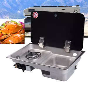 GR-903 Boat Caravan RV Camper Burner Gas Stove Hob/Sink Combo Foldable Black US - Picture 1 of 9