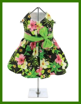 Doggie Design Black Lagoon Hawaiian Hibiscus Dog Dress w/Matching Leash S M L - Image 1 of 4