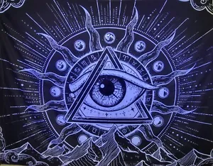 Sonne mit Mondphasen, Sternzeichen & Drittes Auge, Wandteppich UV leuchtet im Dunkeln - Bild 1 von 2