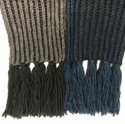 Bloomingdale's Corti Mens Knit Wool Blend Scarf, Grey/Black or Blue/Black - NWT Foto 1 de 4