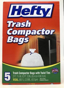 (1) Hefty 5 Count Trash Compactor or Backpack Liners Twist Tie Bags 18 Gallon - Picture 1 of 4