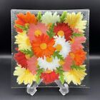 Peggy Karr Fused Art Glass Daisy Bouquet Square Plate 10” Signed in Box 2008