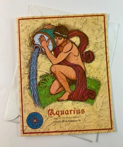 Aquarius 1/21-2/19 Vintage Large Zodiac Birthday Card Size 9 3/4" x 7 1/2" - Picture 1 of 4