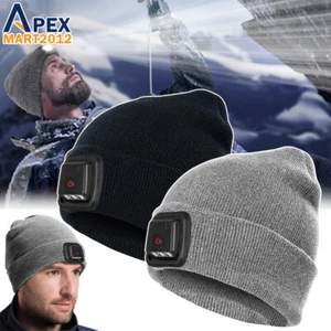 Unisex Invierno Gorro Sombrero Luz LED Cálido Faro Tejido Gorra USB-C Recargable - Imagen 1 de 12