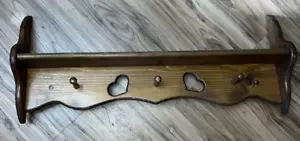 Vintage Wood Wall Shelf Cut Out Hearts and Pegs Cottage Core 34" Long - Picture 1 of 11