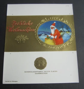Old 1950's - German CHOCOLATE LABEL Wrapper - CHRISTMAS - SANTA CLAUS & TOYS - Picture 1 of 1