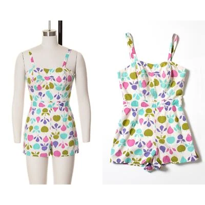 Vintage 1950s Romper 50s Fruit Novelty Print Cotton Pastel Pin Up Playsuit - Image 1 of 4