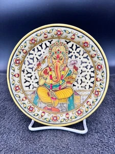 6" Marble Plate Hindu Lord Ganesha Hand Painted Home Décor - Picture 1 of 8