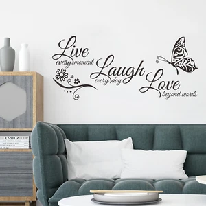 Wandsticker Live Laugh Love Blume Schmetterling Zitate Wandtattoo Wandbild Wandbild - Bild 1 von 9
