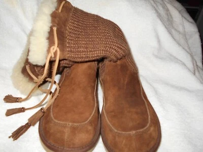 UGG Suburb Boots Women's 9M Rust Suede Shearling Cable Knit Sweater Winter Snow - Image 1 of 4
