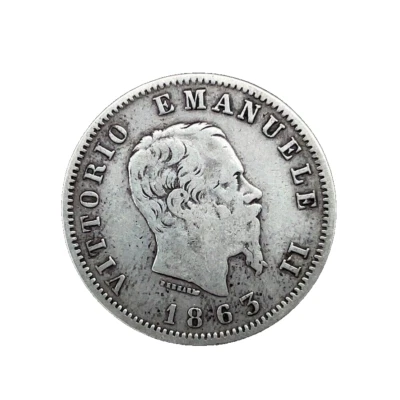 1863 T BN ITALY King Victor Emmanuel II Silver  Lire Coin KM #5a2 Scares - Image 1 of 4