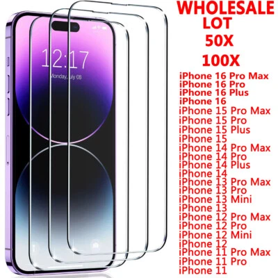 Bulk Lot 100X Tempered Glass Screen Protector For iPhone 17 16 15 14 13 Pro Max - Image 1 of 4