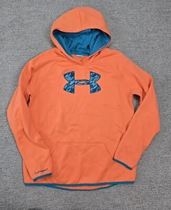 Under Armour Girls Sweatshirt Large XL 12 14 Logo Hooded Pullover Mesh Blue - Picture 1 of 10