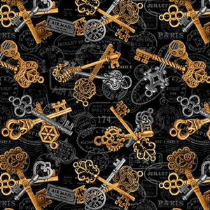 STEAMPUNK ~ TIME TRAVEL ~ Skeleton Keys Gold Silver on Black and Gray Background - Picture 1 of 2