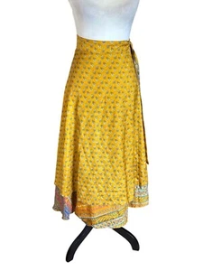 Darn Good Yarn Sari Wrap Reversible 2 Layer Skirt Bohemian Floral Paisley Print - Picture 1 of 12