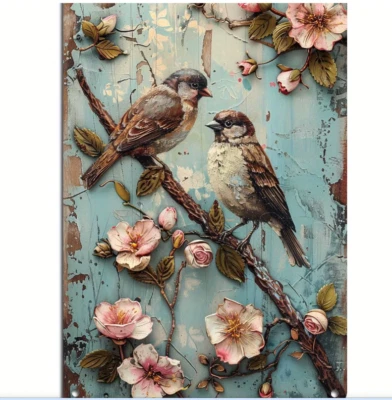 Rustic Country French Wall Decor Flowers Garden Birds Spring  Metal Tin Sign - Image 1 of 3