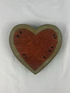 VTG Wooden Watermelon Heart Slice Primitive Folk Art Wall Home Decor EUC - Picture 1 of 8