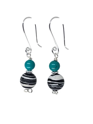 925 Sterling Silver Turquoise and Zebra Turquoise Briolette Dangle Earrings - Image 1 of 4