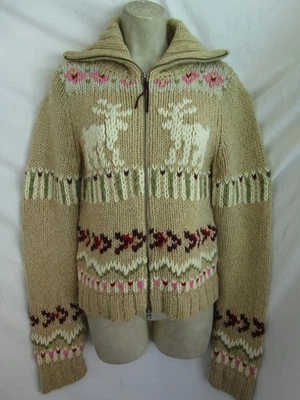Vtg Y2K Abercrombie Fitch Zip Up Chunky Knit Cardigan Sweater Xmas Reindeer M - Image 1 of 4
