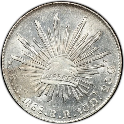 México: República, 8 Reales 1888 Go RR, Guanajuato como nuevo, graduación profesional MS-61. Lustroso! Foto 1 de 4