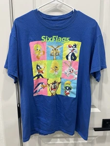 Six Flags Looney Tunes T-Shirt Größe L/XL gebraucht Farbe blau - Bild 1 von 15