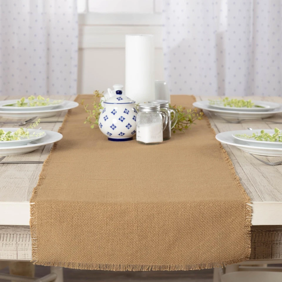 Burlap Table Runner 13x72 in Natural Tan Thin Light-weight Cotton VHC Brands