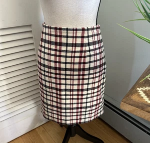 Vintage Ann Taylor Rock Damen 8 creme rot kariert Mini Retro Y2K adrette Büro - Bild 1 von 8
