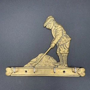 Vintage Brass Golfer Key Holder 4 Hooks With Screws Nostalgic Golf - Picture 1 of 7