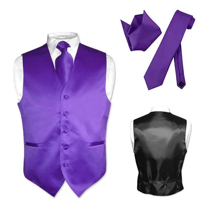 Conjunto de corbata de cuello chaleco de vestir para hombre pañuelo PÚRPURA ÍNDIGO para traje o esmoquin XL Foto 1 de 4