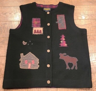 Chaleco Mujer Talla Mediana Lana Woolrich Vintage Parches Bordados Exterior Cálido Foto 1 de 4
