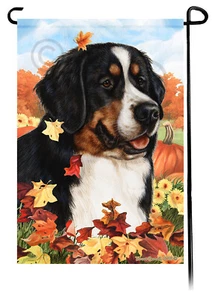 Bandera de jardín Falling Leaves - perro de montaña bernés - Imagen 1 de 1