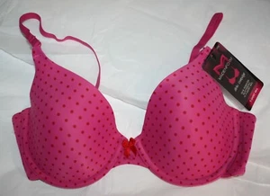 NWT MAIDENFORM 07959 BRA one fab fit demi t shirt POLKA DOTS PINK RED 32DD - Picture 1 of 4