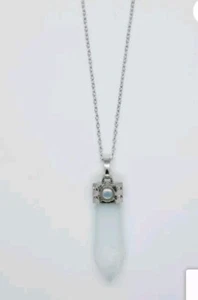 Opalite Wand Natural Gemstone Chakra Healing Pendant + Silver Plated Chain 46cm - Picture 1 of 2