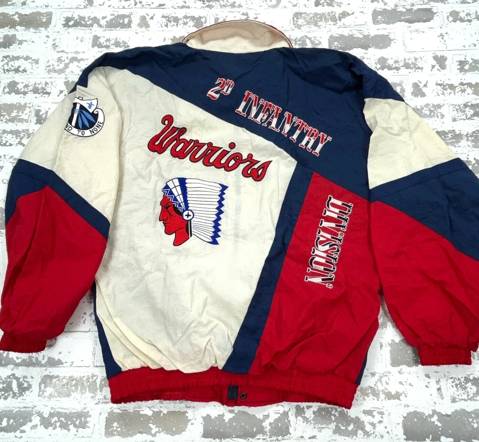 Chaqueta acolchada india vintage para hombre grande roja blanca azul cortavientos abrigo años 80 90 Foto 1 de 4