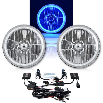 7" SMD Blue LED Halo Angel Eye Headlamp Headlight HID 6000K 6K Bulbs Pair (Img) - Image 1 of 4