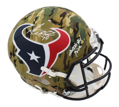 Casco camuflado auténtico de velocidad firmado por Mario Williams Houston Texans NFL con selección #1 Foto 1 de 3