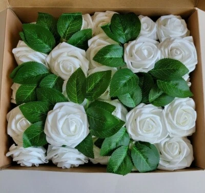 50 piezas flores artificiales rosas de espuma con tallo de alambre rosas blancas  Foto 1 de 4