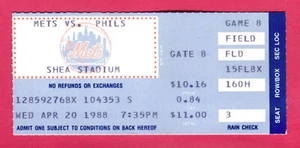 4/20/88 METS/PHILLIES TICKET STUB-SCHMIDT HR#533/STRAWBERRY HR#152/GOODEN WIN#77 - Picture 1 of 1
