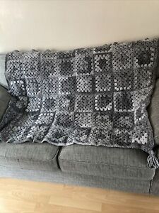 Beautiful Hand Crochet Large Sofa/knee Heavy Cosy Blanket/Throw. Shades Of Grey