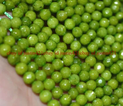 Natural 4mm Faceted Green Peridot Gemstone Round Loose Beads 15'' - Image 1 of 4