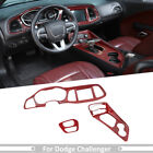 Red Carbon Full Dashboard Panel Gear Shift Cover Trims For Dodge Challenger 15+