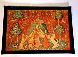 The Lady & Unicorn grande vassoio da portata francese laccato. Borchiatura oro 20"x 14" vintage - Foto 1 di 20