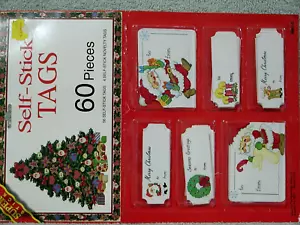 60 Vintage Christmas Holiday Self-Stick Gift Tags - Picture 1 of 9