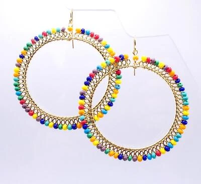 PRECIOSOS Pendientes Araña Redondos Llenos de Oro Cuentas de Fuego Multicolor Ligeros Foto 1 de 4