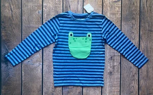 Boy’s Size 4-5 Years Next UK Blue Striped Frog Character Long Sleeve T-Shirt - Picture 1 of 1