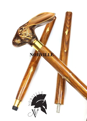Canne de marche homme designer bâton de marche en bois marron tête de lapin p... - Photo 1/4